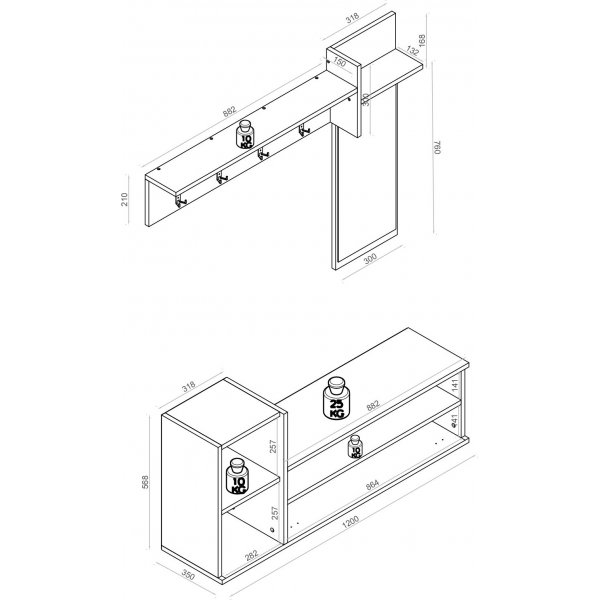 Rubin hallmøbler - Antrasitt/eik Rubin hallmøbler - Antrasitt/eik