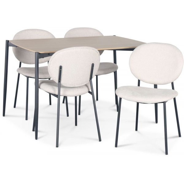 Lokrume spisegruppe 120 cm bord i lyst tre + 4 stk Tofta beige stoler