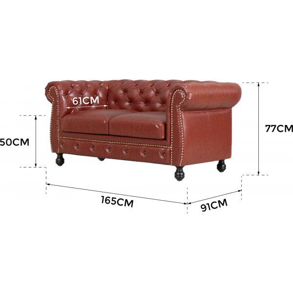 Chesterfield sofa 2-seter i brun PU Chesterfield sofa 2-seter i brun PU