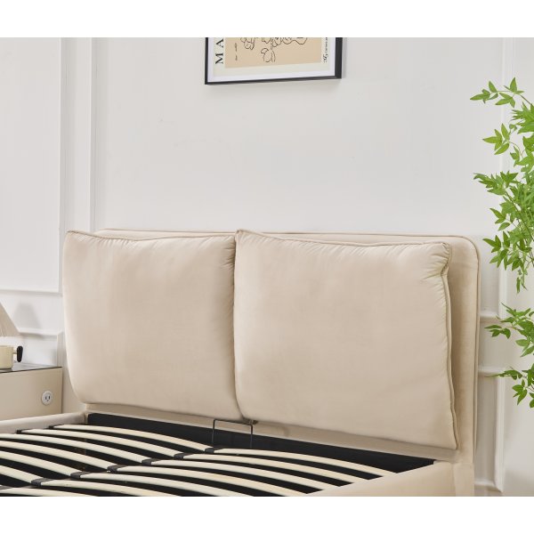 Lamica sengeramme med sengegavl og oppbevaring 160 x 200 cm - Beige Lamica sengeramme med sengegavl og oppbevaring 160 x 200 cm - Beige