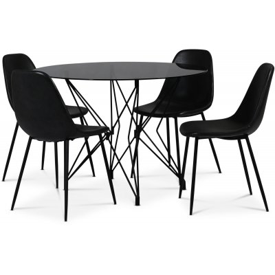Zoo spisegruppe 105 cm inkl. 4 stk. Bjurtrsk svarte stoler - Svart/Farget glass