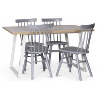 Edge spisegruppe; Spisebord i hvit HPL 140x90 cm med 4 grå Orust stokkstoler Edge spisegruppe; Spisebord i hvit HPL 140x90 cm med 4 grå Orust stokkstoler