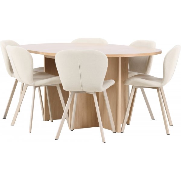 Spisebord Strada med 6 stk Lilja stoler - Beige/hvitmalt Spisebord Strada med 6 stk Lilja stoler - Beige/hvitmalt