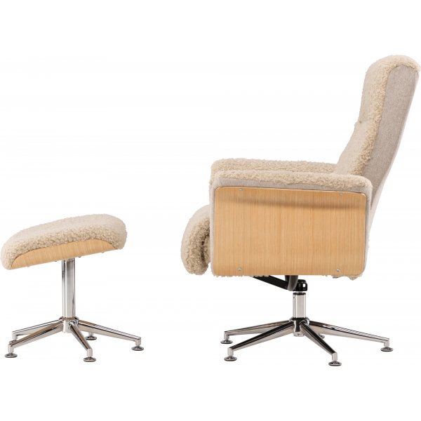 Lenestol med fotskammel - Beige saueskinnsimitasjon/oljet eik + Tekstilpleie for møbler Lenestol med fotskammel - Beige saueskinnsimitasjon/oljet eik + Tekstilpleie for møbler