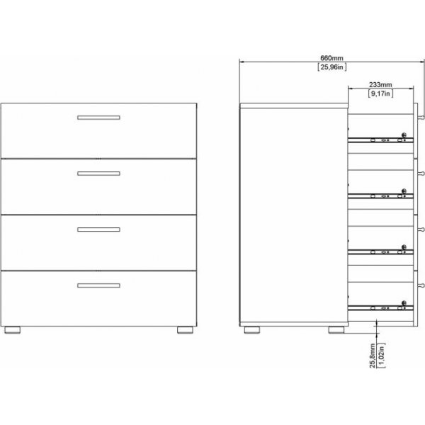 Pepe bred kommode med 4 skuffer - Valn�tt