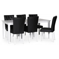 Sandhamn spisegruppe; 180x90 cm bord med 6 Crocket spisestoler i svart PU Sandhamn spisegruppe; 180x90 cm bord med 6 Crocket spisestoler i svart PU