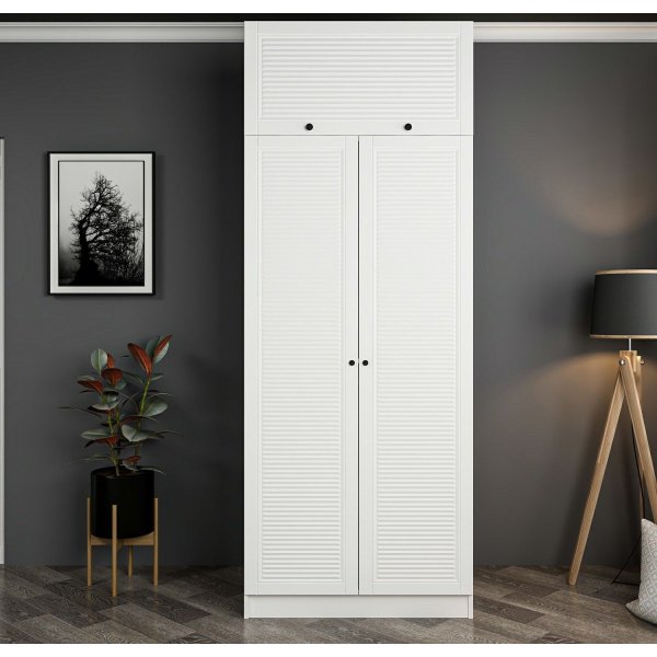 Larett garderobe med overskap, 90 cm - Hvit Larett garderobe med overskap, 90 cm - Hvit