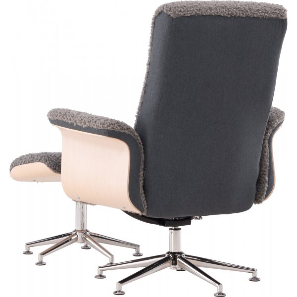 Lenestol med fotskammel - Grå saueskinnsimitasjon/hvitkalket eik Lenestol med fotskammel - Grå saueskinnsimitasjon/hvitkalket eik