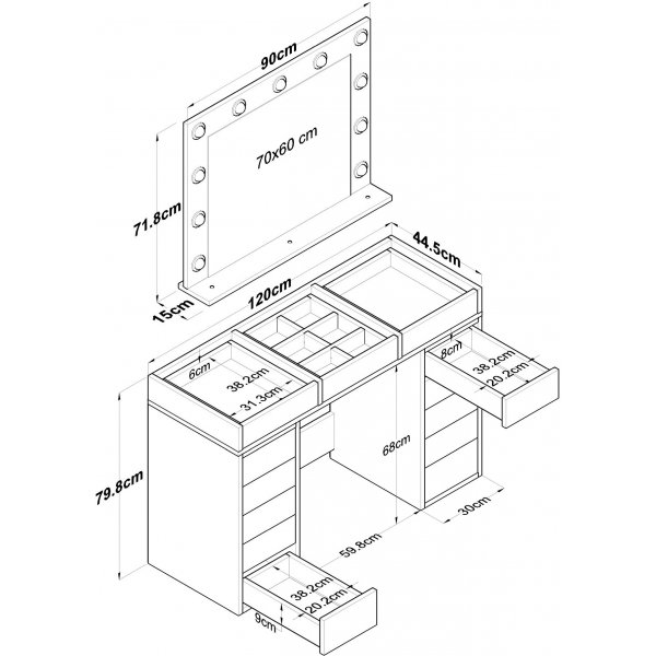 Bijou toalettbord med speil 18 - 120 x 44,5 cm - Hvit Bijou toalettbord med speil 18 - 120 x 44,5 cm - Hvit