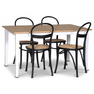 Fr spisegruppe; spisebord 140x90 cm - Hvit / oljet eik med 4 stk Danderyd No.16 stoler Svart