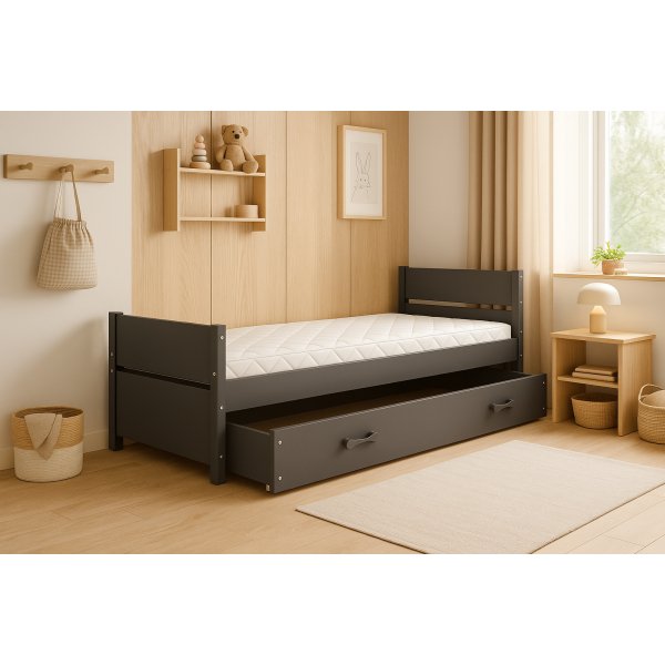 Juniorseng Bartek med oppbevaringsskuff 90 cm - Grafittgrå Juniorseng Bartek med oppbevaringsskuff 90 cm - Grafittgrå