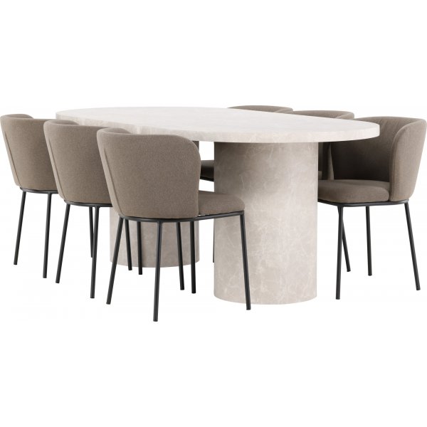 Spisebord Narvik med 6 Edina stoler - Sort/brun/beige Spisebord Narvik med 6 Edina stoler - Sort/brun/beige