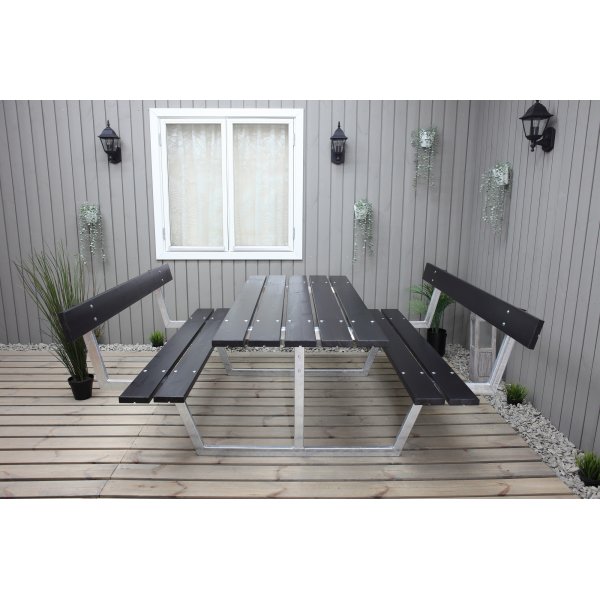 Rustikk benksett med ryggstøtte - Sort Rustikk benksett med ryggstøtte - Sort