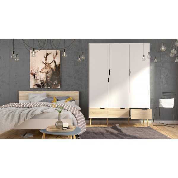 Oslo garderobeskap med 3 d�rer - Hvit/eik