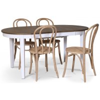 Skagen spisegruppe; spisebord 160/210x90 cm - Hvit / brunoljet eik med 4 stk Danderyd No.18 stoler whitewash