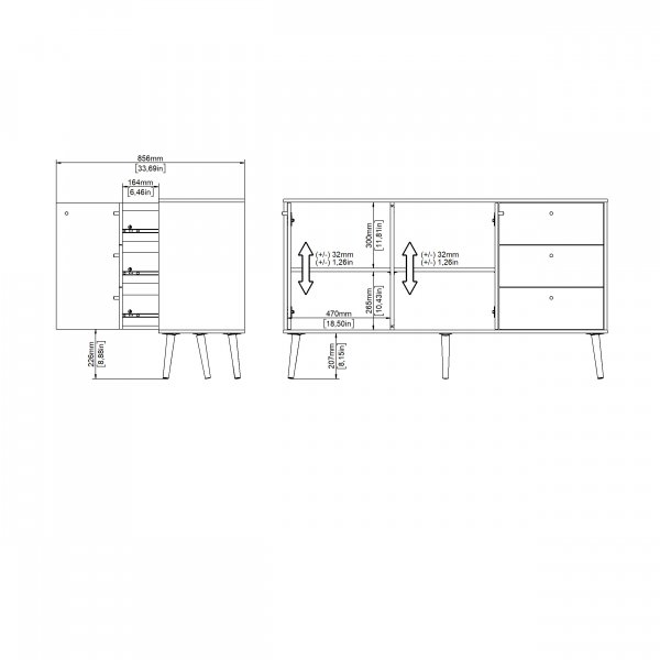 Skjenk Bodo | 2 dører og 3 skuffer | Hvit Skjenk Bodo | 2 dører og 3 skuffer | Hvit