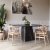 Spisegruppe Pegani rundt marmor spisebord inkl. 4 Sunda spisestoler - Mrk marmor / natur repsits