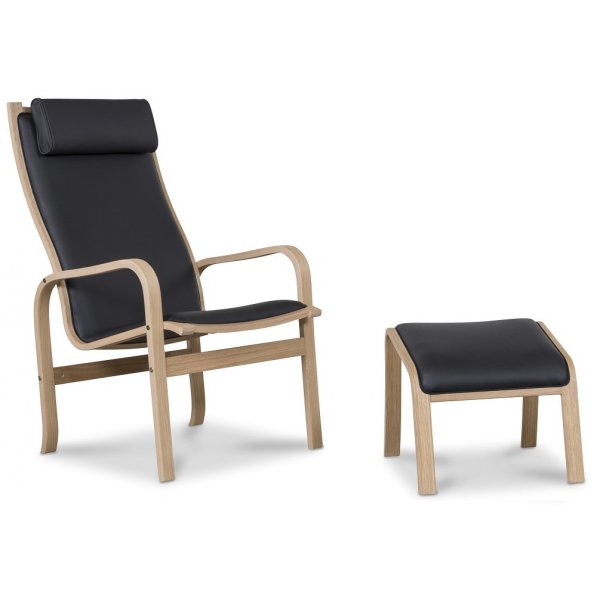 Frank fotskammel i svart lær - Oljet eik Frank fotskammel i svart lær - Oljet eik