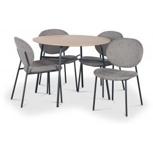 Tofta spisegruppe Ø100 cm bord i lyst tre + 4 stk. Tofta grå stoler