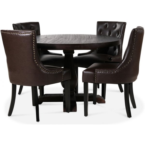 Lamier spisegruppe Bord med 4 stk Tuva stoler i brun PU Lamier spisegruppe Bord med 4 stk Tuva stoler i brun PU