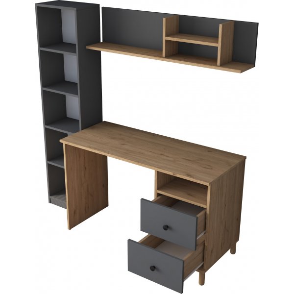 Hanna skrivebord med hyllesystem 15, 120 x 50 cm - Valnøtt/antrasitt Hanna skrivebord med hyllesystem 15, 120 x 50 cm - Valnøtt/antrasitt