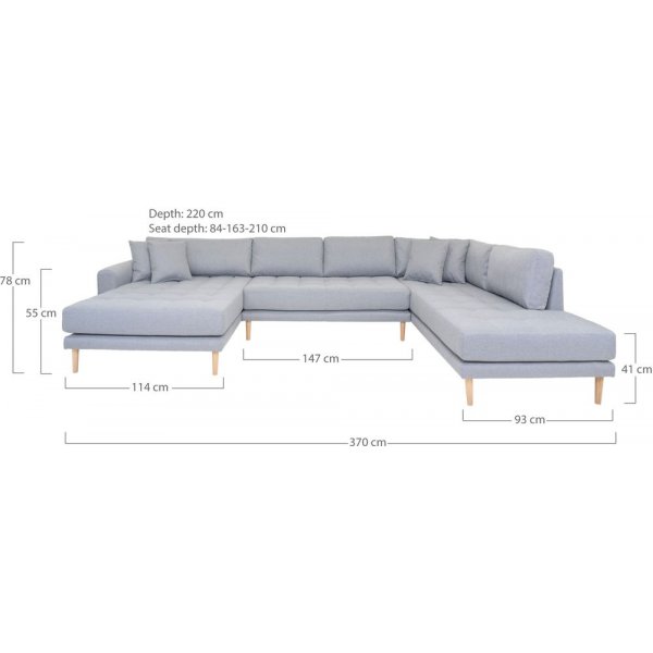 Lido U sofa med pen finish - Lysegr