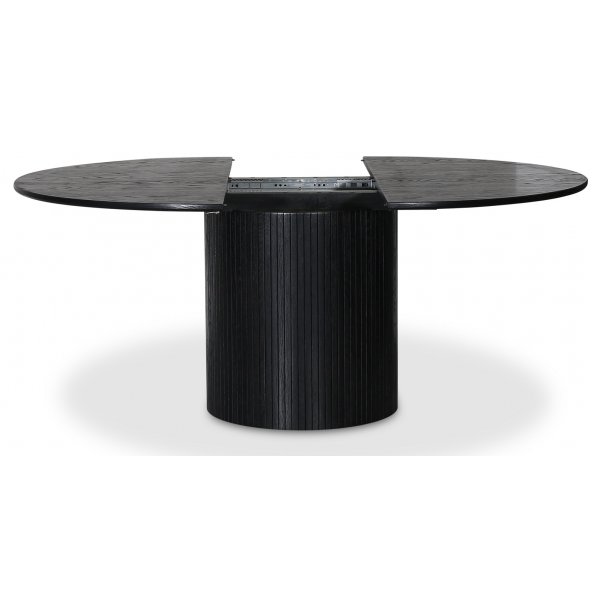 Nova spisegruppe, uttrekkbart spisebord Ø130-170 cm inkl. 4 stk. hvitoljede Orust pinnestoler - Svartbeiset eik Nova spisegruppe, uttrekkbart spisebord Ø130-170 cm inkl. 4 stk. hvitoljede Orust pinnestoler - Svartbeiset eik