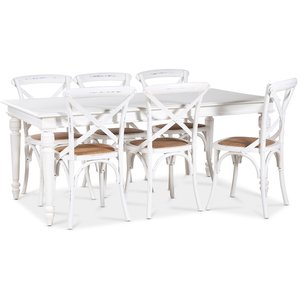 Paris spisegruppe 180 cm bord hvit+ 6 st hvite Gaston spisestoler