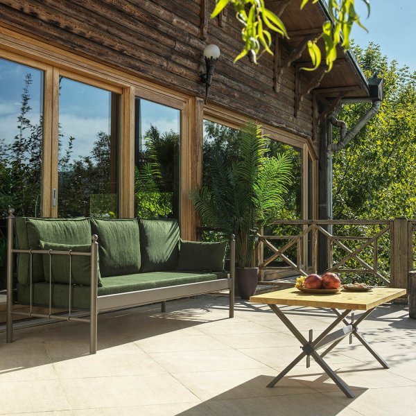 Lalas 3-seters utesofa - Brun/grnn + Flekkfjerner for mbler