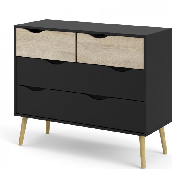 Oslo kommode med 4 skuffer - Sort/eik Oslo kommode med 4 skuffer - Sort/eik