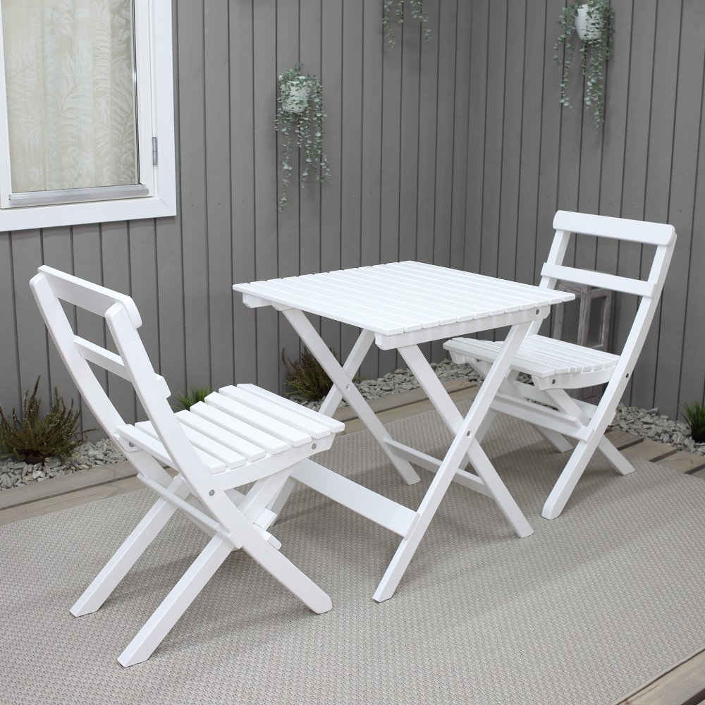 Wilma utegruppebord 65 x 65 cm inkl. 2 stk Knohult stoler - Hvit - Spisegrupper hage, Hagegrupper, Hagemøbler