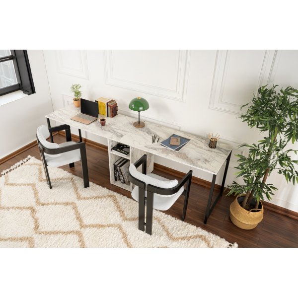 Twin skrivebord - Hvit marmor/svart Twin skrivebord - Hvit marmor/svart