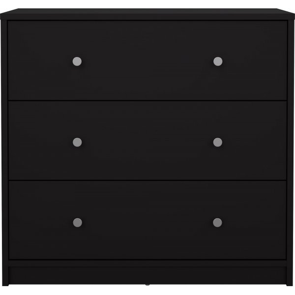 Svart kommode med 3 skuffer, 72,5 cm bred