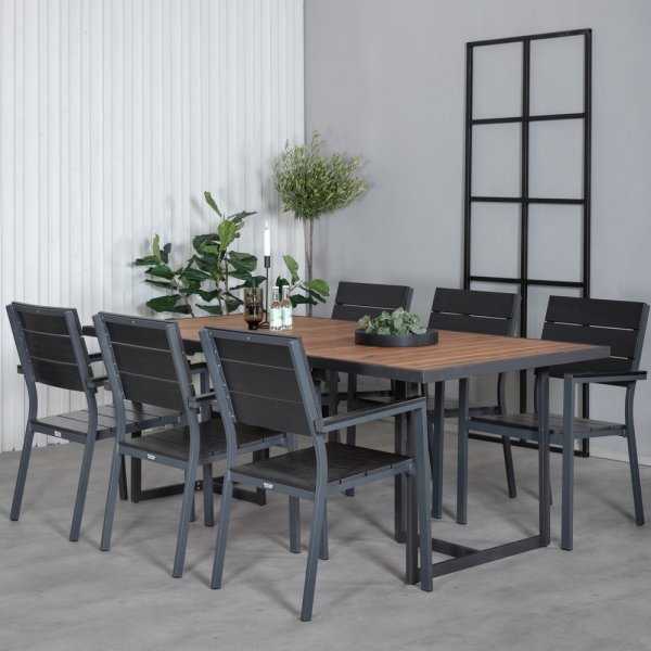 Khung utendørs spisegruppe med 6 Levels stoler - Svart/Naturlig Khung utendørs spisegruppe med 6 Levels stoler - Svart/Naturlig