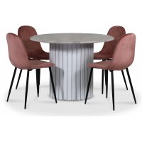 Empire spisegruppe Ø105 cm inkl. 4 stk. Carisma rosa stoler - Sølv Diana marmor / Hvit lamell trefot Empire spisegruppe Ø105 cm inkl. 4 stk. Carisma rosa stoler - Sølv Diana marmor / Hvit lamell trefot