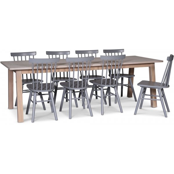 Saltsj spisegruppe, 240 cm, inkludert 8 stk. gr Orust pinnestoler - Hvitoljet eikefiner