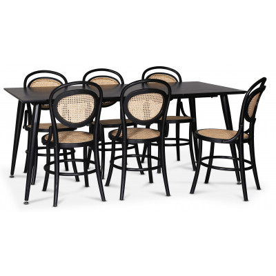 Dipp spisegruppe; spisebord, 180x90 cm med 6 Alice spisestoler i rotting