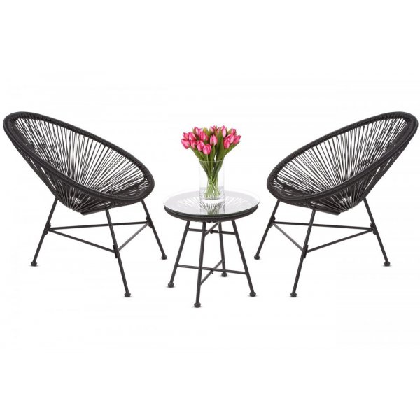 Cafgruppe Fiji bord + 2 stoler - Svart