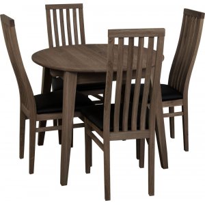 spisegruppe Genova spisebord 90-130 cm inkl 4 Alaska stoler - brunoljet eik / svart ko-lr