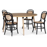 Omni spisegruppe, rundt spisebord Ø130 cm inkludert 4 stk. svarte Alicia stoler - Whitewash Omni spisegruppe, rundt spisebord Ø130 cm inkludert 4 stk. svarte Alicia stoler - Whitewash