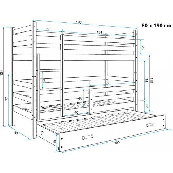 Eryk k�yeseng med ekstra seng - Alle farger og st�rrelser