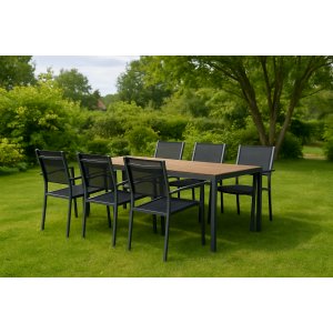 Spisegruppe: 6 stoler og spisebord 205 x 90 cm svart/naturfarget - Copacabana Spisegruppe: 6 stoler og spisebord 205 x 90 cm svart/naturfarget - Copacabana