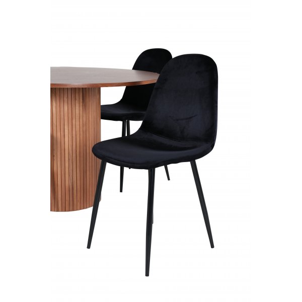 Bianca Spisesett rundt spisebord i valnøtt med 4 Polar sorte stoler Bianca Spisesett rundt spisebord i valnøtt med 4 Polar sorte stoler