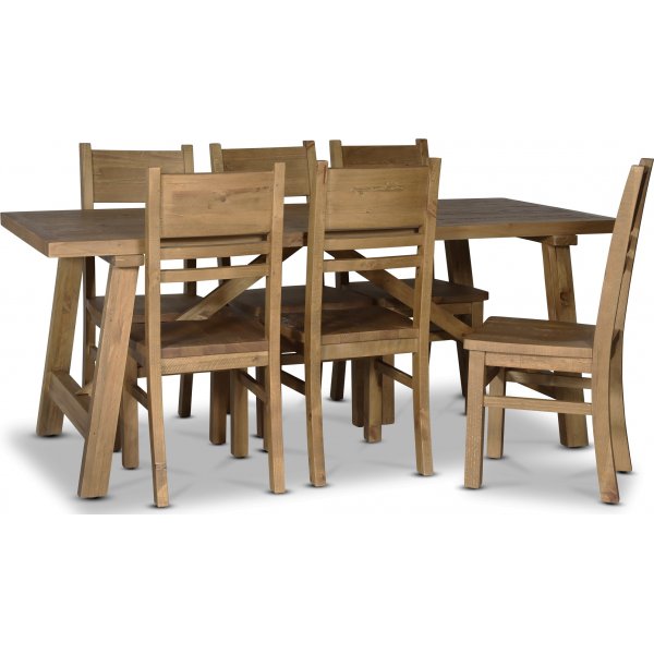 Woodforge spisegruppebord med 6 stoler i resirkulert tre