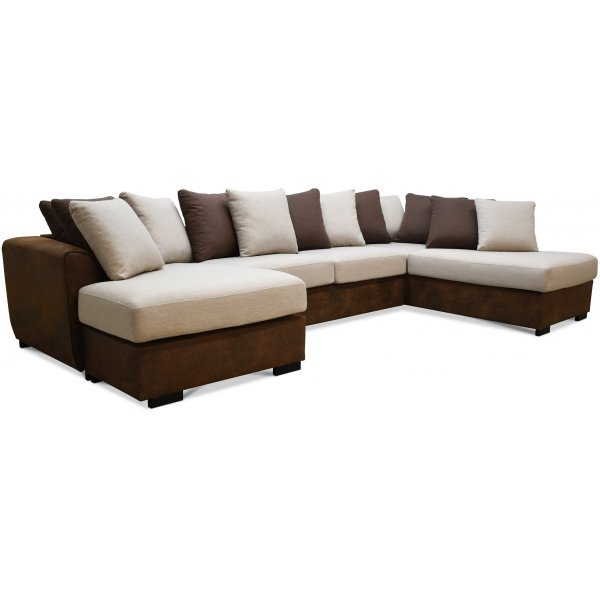 Delux U-sofa med pen ende hyre - Brun/Beige/Vintage