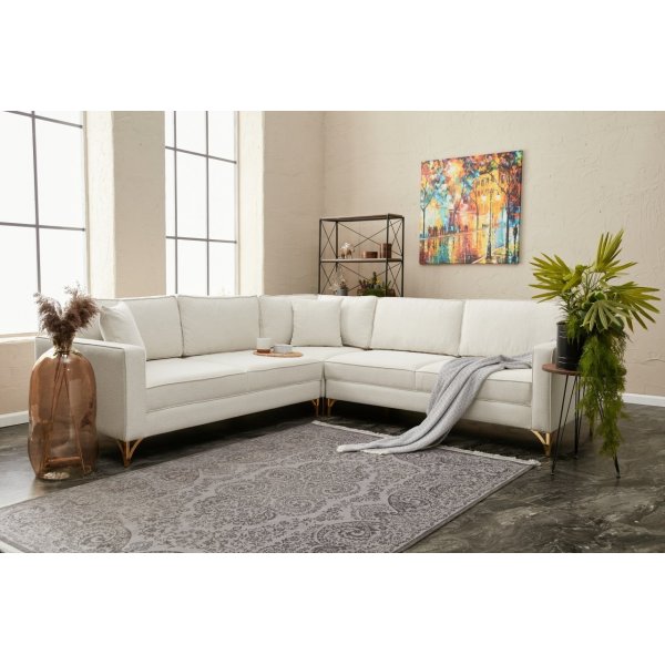 Berlin hjørnesofa - Kremhvit/gull Berlin hjørnesofa - Kremhvit/gull