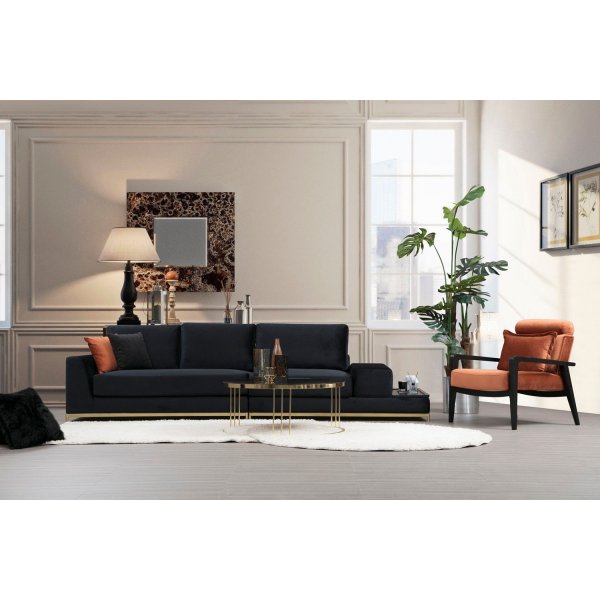 Line 4-seters sofa med sidebord - Svart