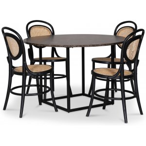 Sintorp spisegruppe, rundt spisebord Ø115 cm inkludert 4 stk. Alicia stoler i bøyd tre – Brown marmor (Laminat) Sintorp spisegruppe, rundt spisebord Ø115 cm inkludert 4 stk. Alicia stoler i bøyd tre – Brown marmor (Laminat)