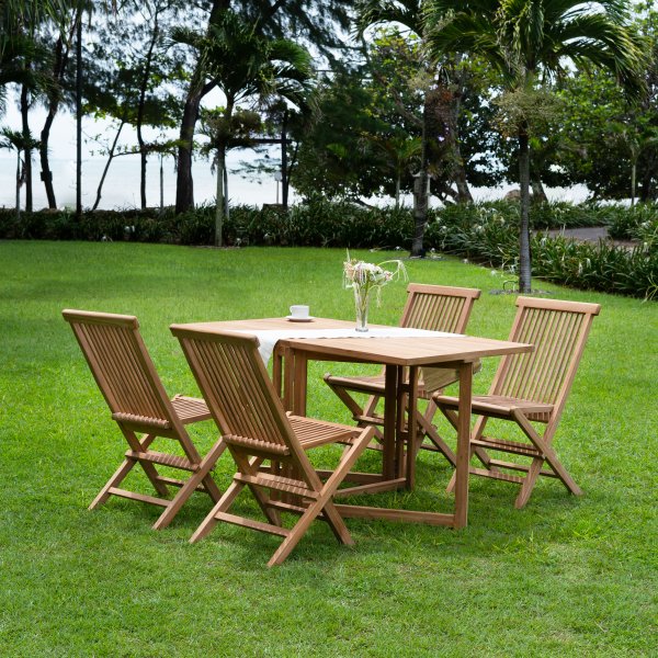 Salt� spisegruppe for uteplassen klaffbord med 4 stk. spisestoler - Teak