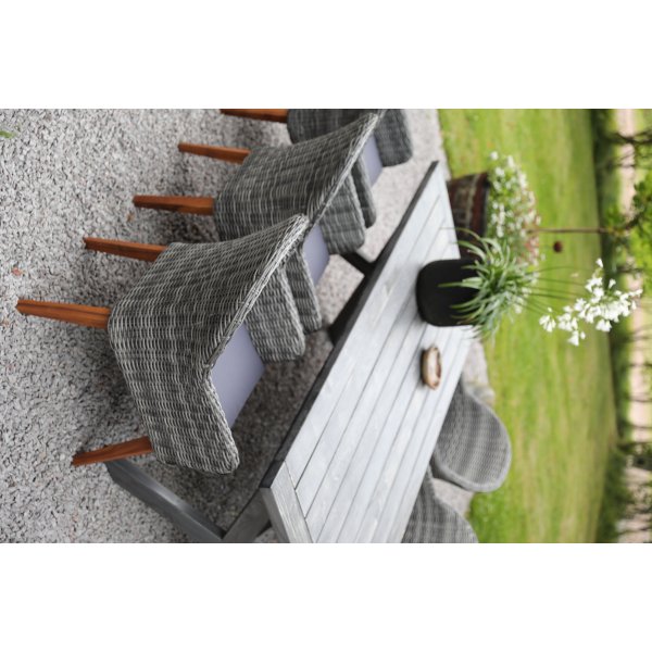 Oxford utend�rs spisegruppe: gr�tt bord 220 cm, inkludert 6 stk. Valetta lenestoler i gr� kunstrotting